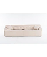Apricot Chenille 4-Seater Compression Sofa with Pillows