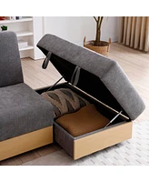 Convertible Sleeper Sofa Bed with Storage Ottoman & Drop Down Table - Grey