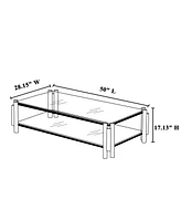 50" Stainless Steel Coffee Table with Tempered Glass and Storage