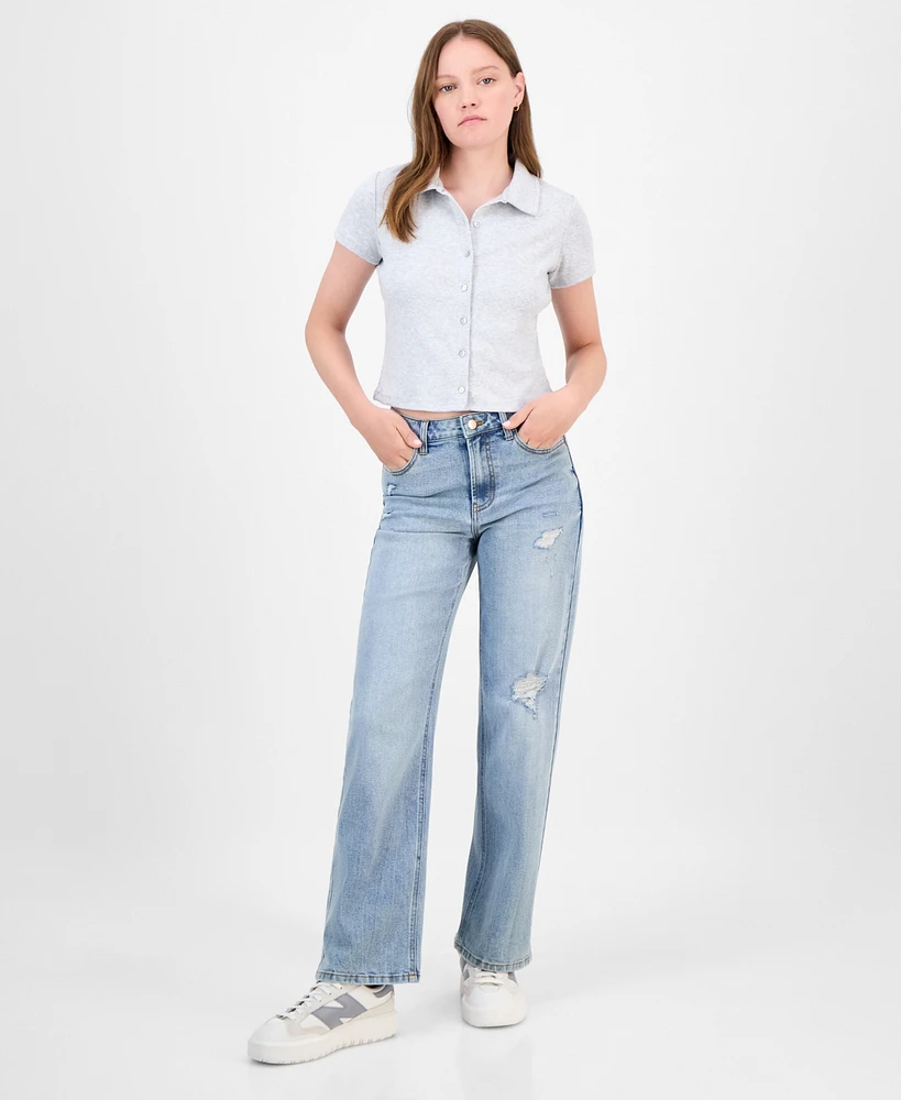 Tinseltown Juniors' High-Rise Slim Wide-Leg Jeans