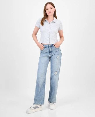 Tinseltown Juniors' High-Rise Slim Wide-Leg Jeans
