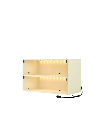 Off white Glass Door Shoe Box Shoe Storage Cabinet For Sneakers With Rgb Led Light