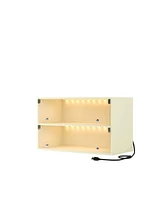 Off white Glass Door Shoe Box Shoe Storage Cabinet For Sneakers With Rgb Led Light