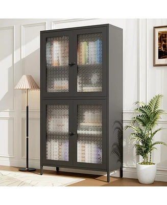 Classic Metal Storage Cabinet Display Cabinet with 4 Glass Doors 4 Shelves Cabinet Freestanding Bookcase Side Cabinet for Home Office Living Room Kitc
