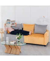 Velvet 2-Seater Sofa, Light Grey & Yellow, Modern Design