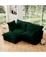 Green Corduroy Sectional Sofa with Ottoman & Pillows