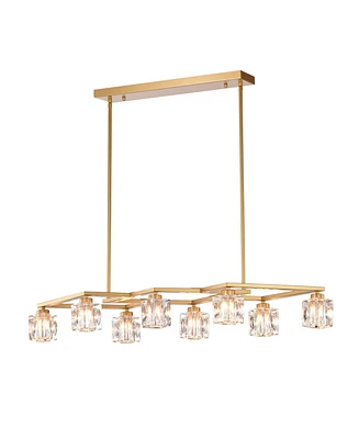 8-Light Crystal Chandelier with Matte Gold Finish, Ideal for Dining Rooms and Various Other Spaces