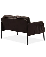 Brown L-Shaped 2-Seater Sofa with Ottoman, Modern Loveseat for Small Spaces