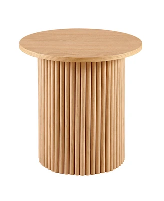 Round Coffee Table: Oak Veneer Top, Metal Base (19.69")