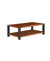 Burl Wood Grain Coffee Table with Matte Black Double Layer