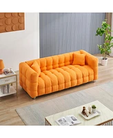 80-Inch Orange Teddy Fleece Sofa for Living Room or Bedroom, Including Two Throw Pillows & Sturdy Hardware Foot Support