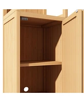 Storage Tall Slim Cabinet with Shutter Door and 3 Tier Shelves, Freestanding Linen Tower Cabinet for Living Room, Kitchen, Bathroom Organizer, Natural