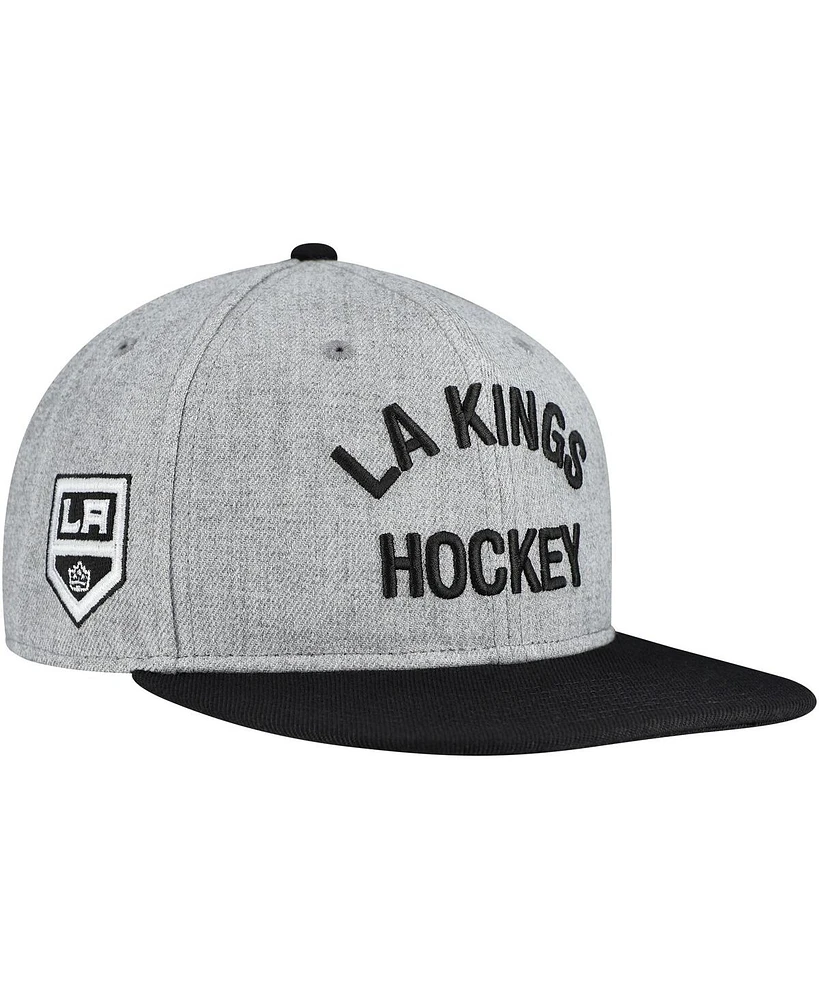 Fanatics Men's Heather Gray/Black Los Angeles Kings Elements Flat Brim Leather Strap Back Hat