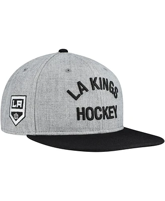 Fanatics Men's Heather Gray/Black Los Angeles Kings Elements Flat Brim Leather Strap Back Hat