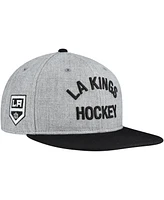 Fanatics Men's Heather Gray/Black Los Angeles Kings Elements Flat Brim Leather Strap Back Hat