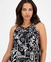 Robbie Bee Women's Printed Ruffle-Neck Sleeveless Mini Dress
