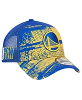New Era Men's Royal/Gold Golden State Warriors Tip Off A-Frame Trucker 9FORTY Adjustable Hat