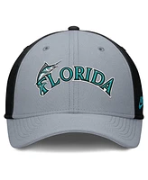 Nike Men's Gray/Black Florida Marlins Rise Swoosh Performance Flex Hat