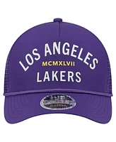 New Era Men's Purple Los Angeles Lakers Minimalist A-Frame 9FORTY Trucker Hat