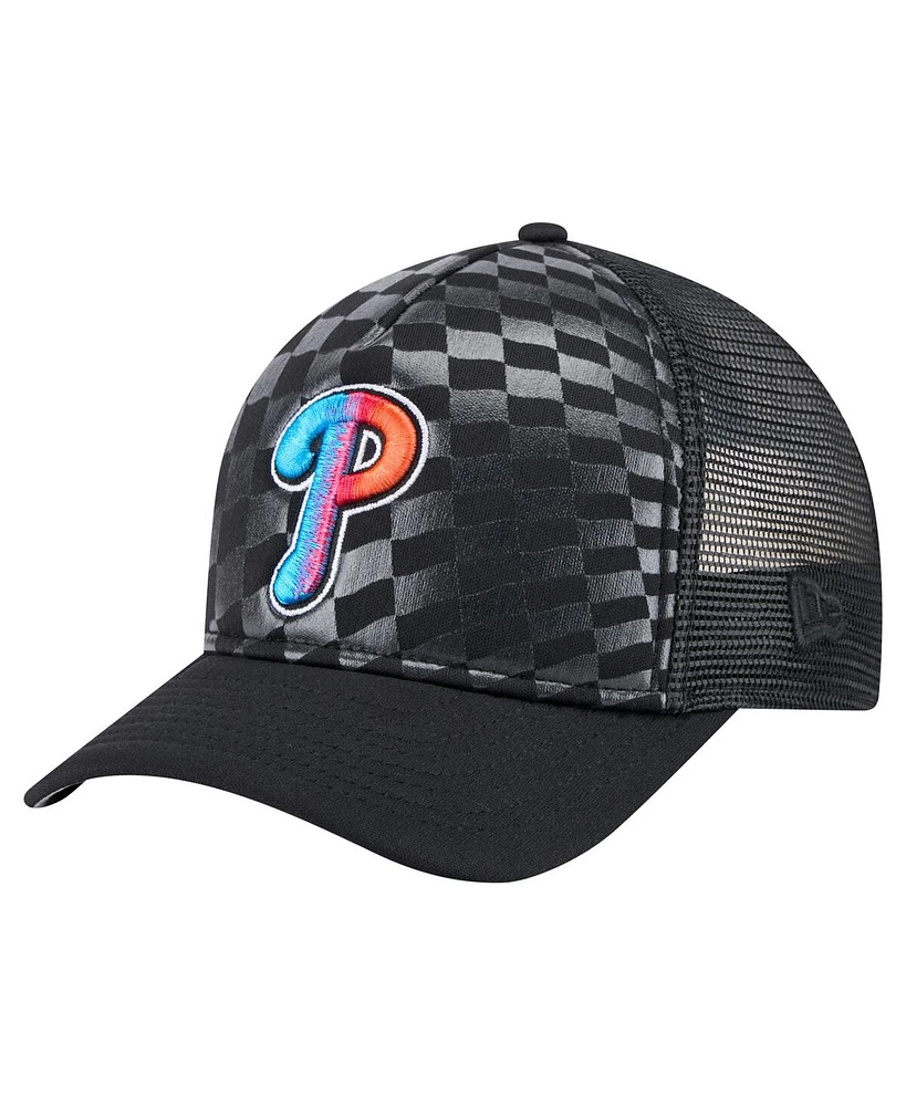 New Era Men's Black Philadelphia Phillies Gradient 9FORTY A-Frame M-Crown Trucker Adjustable Hat
