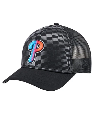 New Era Men's Black Philadelphia Phillies Gradient 9FORTY A-Frame M-Crown Trucker Adjustable Hat