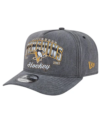 New Era Men's Charcoal Pittsburgh Penguins Throwback Washed A-Frame Pre-Curved 9FIFTY Snapback Hat