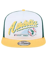 New Era Men's White/Gold Athletics Retro Script Trucker 9FIFTY Snapback Hat