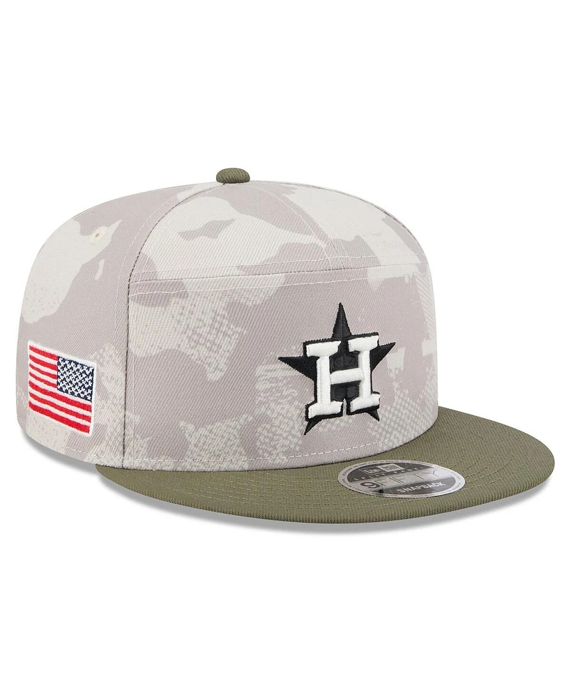 New Era Men's Light Beige/Olive Houston Astros 2025 Armed Forces Day Split Panel 9FIFTY Snapback Hat