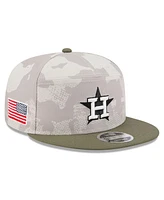 New Era Men's Light Beige/Olive Houston Astros 2025 Armed Forces Day Split Panel 9FIFTY Snapback Hat