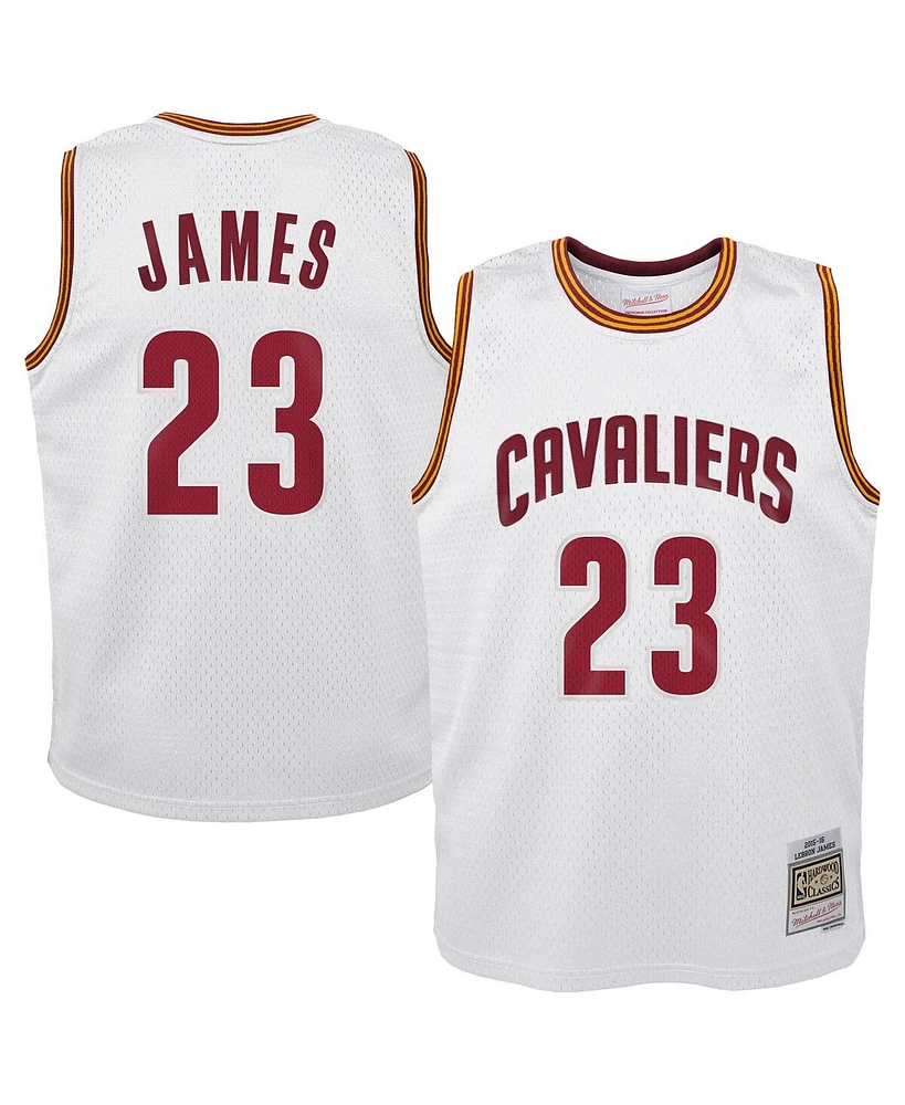 Mitchell & Ness Big Boys and Girls LeBron James White Cleveland Cavaliers 2015-16 Hardwood Classics Swingman Throwback Home Jersey