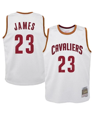Mitchell & Ness Big Boys and Girls LeBron James White Cleveland Cavaliers 2015-16 Hardwood Classics Swingman Throwback Home Jersey