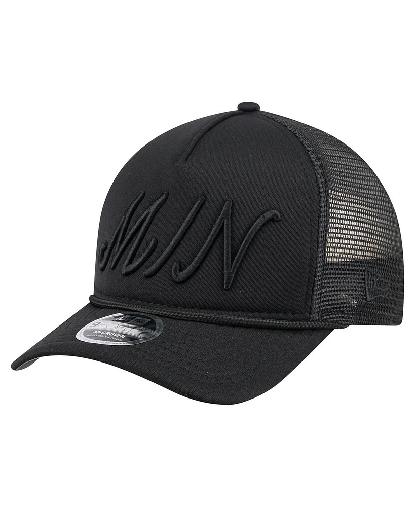 New Era Men's Black Minnesota Twins City Initial 9FORTY A-Frame M-Crown Adjustable Trucker Hat