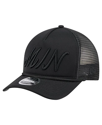 New Era Men's Black Minnesota Twins City Initial 9FORTY A-Frame M-Crown Adjustable Trucker Hat
