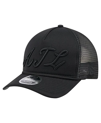 New Era Men's Black Atlanta Braves City Initial 9FORTY A-Frame M-Crown Adjustable Trucker Hat