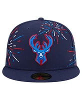 New Era Men's Navy Milwaukee Bucks Americana Fireworks 59FIFTY Fitted Hat
