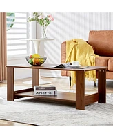 Modern and practical walnut textured coffee tables, tea tables. The double layered coffee table is made of Mdf material. Suitable for living room 43.3