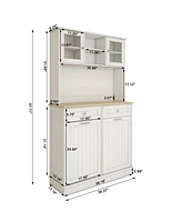 67.7" Tall Kitchen Trash Can Storage Cabinet with 3 Adjustable Shelves, 2 Drawers and 1 Tilt Out Trash Cabinet for Kitchen, Dinning Room, Living