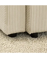 Beige Corduroy Sofa with Storage, Cup & Phone Holders