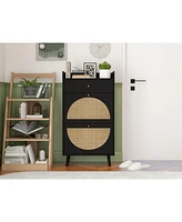 Rattan, Allen 2 door 1 drawer cabinet, shoe rack, double layer