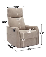 Heat Massage Manual Recliner Chair with Rocker and Swivel in Fabric for Living Room, Khaki