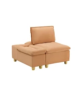 Pumpkin Velvet Sofa with Storage & Cupholders (44.29 inches)