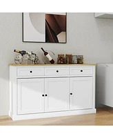 White Farmhouse Buffet Cabinet with Adjustable Shelves & Drawers