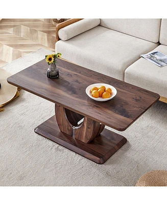 Modern Minimalist Walnut Coffee Table with Textured Sticker