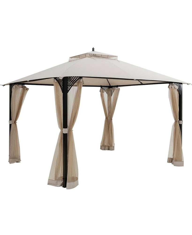 12 x 10 Feet Outdoor Double Top Patio Gazebo with Netting