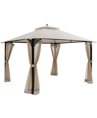 12 x 10 Feet Outdoor Double Top Patio Gazebo with Netting