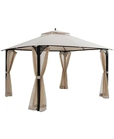12 x 10 Feet Outdoor Double Top Patio Gazebo with Netting
