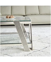 47" Stainless Steel Coffee Table with Glass Top and Storage