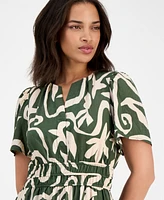 Robbie Bee Women's Printed Smocked-Waist Midi Dress