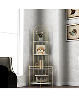 Gold 4-Tier Corner Bookshelf, Modern Style, Plant Stand with Metal Frame