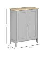 Storage Cabinet, Double Door Cupboard with 2 Adjustable Shelves, for Living Room, Bedroom, or Hallway, Grey
